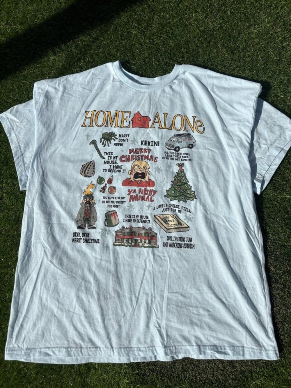 Home Alone Graphic Tee Movie Quotes Christmas Shirt Light Blue XXL